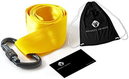 TREE SWING HANGING KIT - 5 Feet with Black Safer Screw Lock Snap Carabiner Hook - Great for Tire, Disc, Web, Hammock Swings - Holds up to 1000 Lbs. and is 100% Waterproof (Yellow)