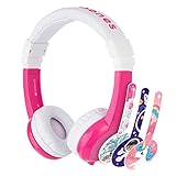ONANOFF BuddyPhones Explore Foldable, Volume-Limiting Kids Headphones with Travel Bag, Built-In Audio Sharing Cable with Mic, Compatible with Fire, iPad, iPhone, and Android Devices, Pink