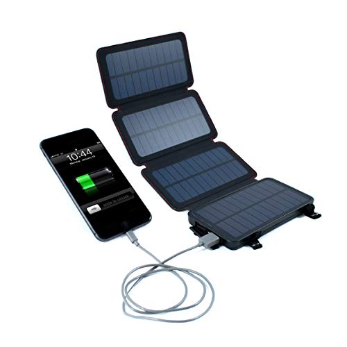 QuadraPro 5.5W Solar 4-Panel Portable Wireless Cell Phone Charger Compatible with iPhone, Android, 3 Output, 6,500mAh Dual USB Power Bank Battery & LED Flashlight, Built-in Magnetic Mounts, Camping