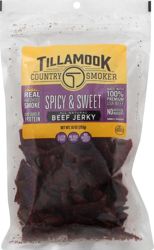 TILLAMOOK COUNTRY SMOKER REAL HARDWOOD SMOKED BEEF JERKY, SPICY & SWEET, 10 OUNCE
