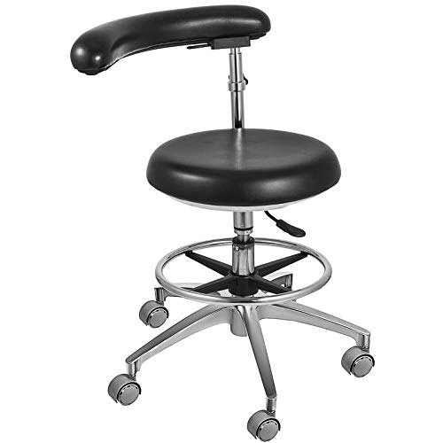 Aries Outlets Black Dental Assistant Stool 360° Rotation Armrest PU Leather Backrest Medical Office - Thumbnail 2