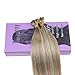 VeSunny Nano Ring Human Hair Extensions Color Ash Brown Highlighted Bleach Blonde 16inch Nano Ring Hair Prebonded Human Hair Extensions 50G/Pack