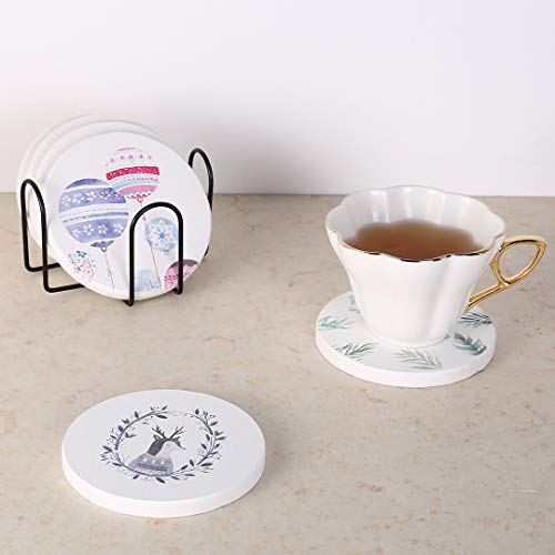 NOHPILY 4.1 Inch Metal Coaster Holder Black Iron Metal Coasters Holder for Round Coasters, Set of 2 Pack