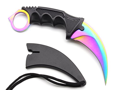 HOSANA Karambit Knife Stainless Steel Fixed Blade Tactical Knife with Sheath and Cord Nice Knife for Hunting Camping Fishing and Field Survival (Rainbow) (Best Case For Karambit)