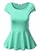 J.TOMSON Women's Short Sleeve Fitted Peplum Top Mint M