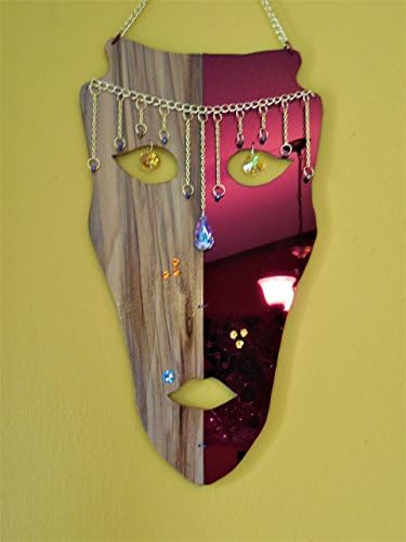 Elegant Abstract Mask Wall Hanging Wood Mirror Acrylic Red Feminine