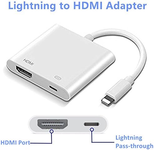 Lighting to HDMI, Lighting to HDMI Adapter, Lightning Digital AV Adapter, with Lightning Charging Port, Compatible iPhone, iPad, iPod Touch, for HD TV Monitor Projector 1080P