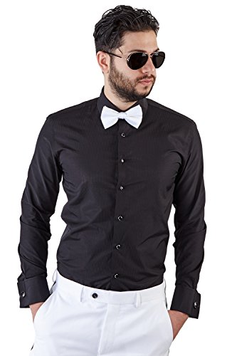 New Mens Tailored Slim Fit Black Tuxedo Shirt French Cuff Wrinkle Free by Azar (Medium 15/15.5)