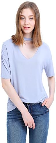 Sushi Kong Women's Solid Short Sleeve Choker Shirt Gray S