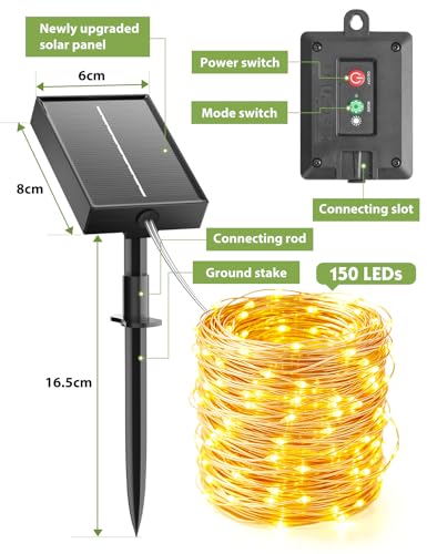 Giliwosy Guirnaldas Luces Exterior Solar 2 Packs, 15+2M 150 LED Luces Solares LED Exterior Jardín, 8 Modos IP65 Impermeable Blanco Cálido Cadena Luces LED para Jardin, Terraza, Árbol, Bodas, Fiestas