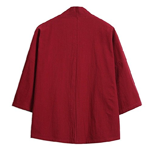 YOUMU Men Plus Size Japanese Kimono Style Cranes Embroidery Jacket Vintage Loose Japanese Yukata Coat Top (US 2XL (Bust:48.8"), type2,red)