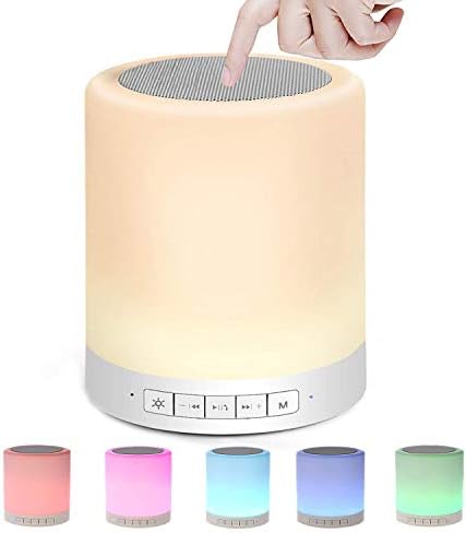 Night Light Bluetooth Speakers Beside Lamp,Lonchan Hi-Fi Portable Wireless Bluetooth Stereo Speaker with Touch Control 7 Color Themes,Warm Night Light with TF Card, AUX Supported, White