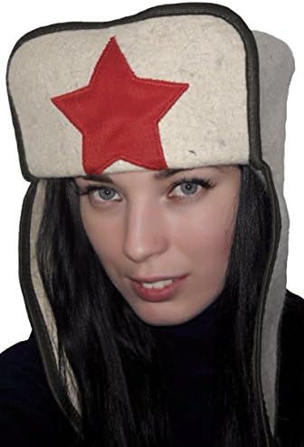 Hat for the Russian Banya and Finnish Sauna / 100% Pure Wool Felt / Stylish Accessory for Men and Women / Model Military Ushanka Soviet Army Red Star / One size / Russin Shapka / Sombrero de Rusia