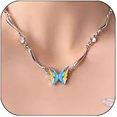 xdlhghe Butterfly Necklace for Women Silver Moonstone Pendant Dainty Statement Crystal Cute Colorful Rainbow Jewelry Gift