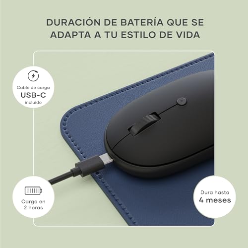 SATECHI OntheGo™ Wireless Mouse, USB-C Recharge, Bluetooth Up to 3 Devices, Adjustable DPI, Elegant Ergonomic Mouse for MacBook, Laptop, iPad and More - Black