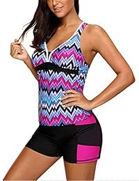 GDL Trajes de baño de dos piezas con cuello en V con estampado de tankini para dama con bañadores de tamaño grande