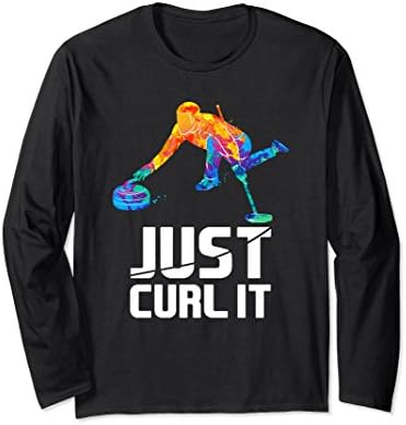 Unisex Just Curl it! Funny Watercolor Curling Gift Long Sleeve Tee Large Black