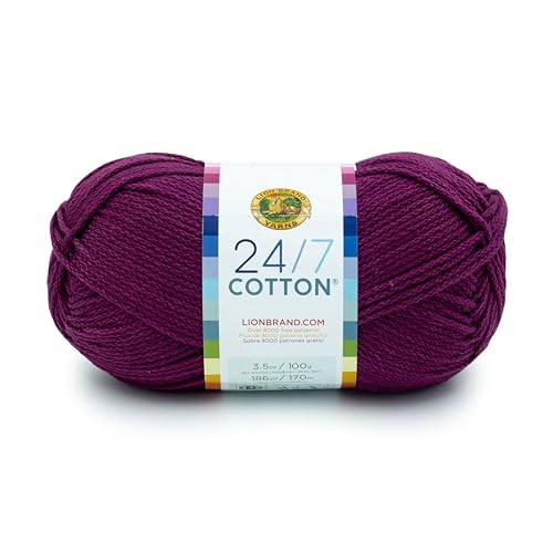 Lion Brand Yarn 24/7 Cotton Yarn, Beets, One Pack