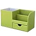 KINGFOM Wooden Struction Leather Multi-function Desk Stationery Organizer Storage Box Pen/Pencil ,Cell phone, Business Name Cards Remote Control Holder Colors (Green-flannel)