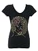 Women's Woman with Red Flower in her Hair Rhinestone Bling V-Neck T-Shirt
