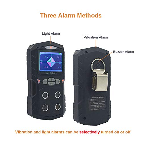 4 Gas Detector Handheld Multi Gas Monitor | Color Display with Graphing | Rechargeable Battery Sound Light Vibration Alarm, 2-Year Detector