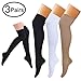 CHARMKING 3 Pairs Thigh High Compression Socks for Women and Men 15-20 mmHg Boost Circulation and All Day Comfort (L/XL, Black/White/Beige)