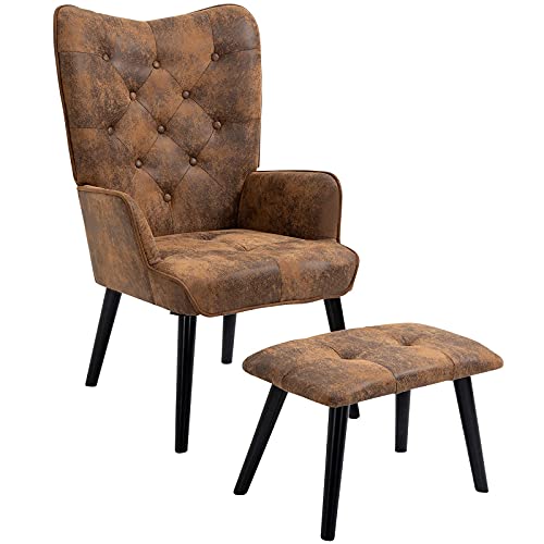 ECOTOUGE WingBack Chair with Footrest(AntiSkid Feet Caps), Modern