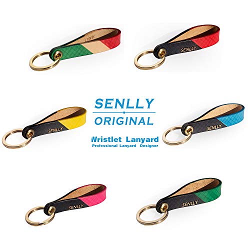 SENLLY Hand-Painted Lanyard Genuine Leather Handmade Man Woman Key Chain Holder With Brass Ring Durable Wristlet Strap for KeyChain, Car keys, Cell Mobile Phone, Charms, Lightweight Items