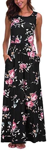 Timoon Women Floral Print Dress, Womens Plus Size Sleeveless Maxi Dress with Pockets Beach Long Dress Sundress