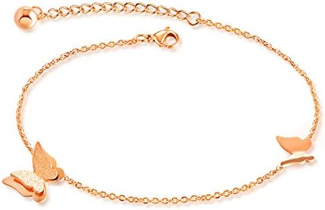 Rose Gold Tone Stainless Steel Fashion Anklet For Women Girls Butterfly Charm Ankle Bracelet Foot Jewelry