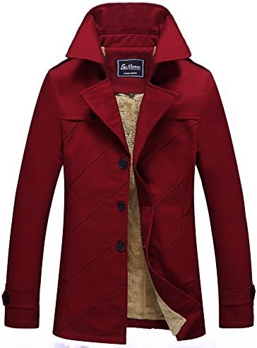 WYMBS Men's coat young long style windbreaker with thick cashmere coat,Claret,XXXXL