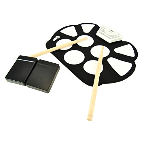 Pyle Electronic Roll Up MIDI Drum Kit - W/ 9 Electric Drum Pads, Foot Pedals, Drumsticks, & Power Supply Tabletop Roll Up Drum Kit | Loaded W/ Drum Electric Kits & Songs - Pyle PTEDRL11