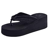 HP95(TM) Women's Beach Shoes, Toweling Sandal,Platform Wedges, Girl's Flip Flops (6.5#, Black)