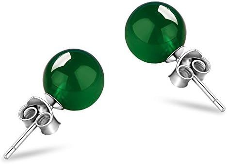 925 Sterling Silver Natural Emerald Jade Stud Earrings for Women - Hypoallergenic , Not Fade