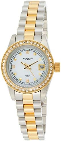 ساعة اكريبوس Xxiv الرسمية للنساء اطار ذهبي كريستالي بمينا لؤلؤي بمينا لؤلؤي ابيض سوار ستانلس ستيل بلونين فضي وذهبي Ak489 Amazon Ae