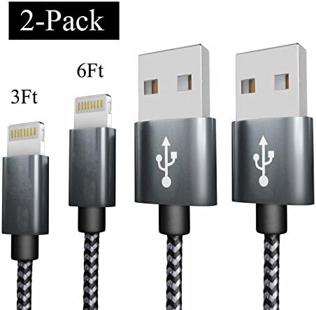 iPhone Cable 2 Pack (3FT+6FT), Snaok Extra Long Nylon Braided Charging Cord Lightning Cable to USB Charger for iPhone 7, 7 Plus, 6S, 6, SE, 5S, 5, iPad, iPod Nano 7 โฆ