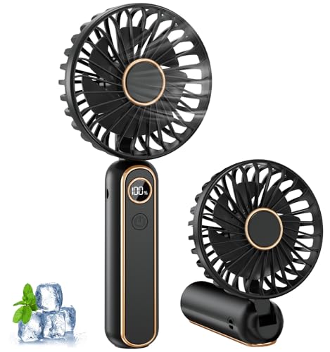 PALATALA Handheld Fan, Powerful Hand Held Fan Rechargeable with 6 Speeds, Portable Fan Handheld with LED Display, 4000mAh Hand Fan for Home Office Travel Bedroom Outdoor Travel (BLACK)