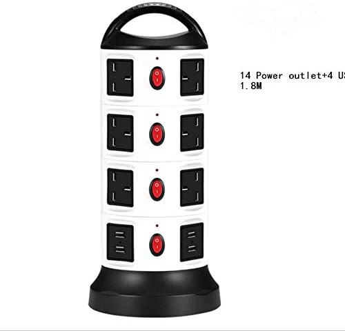 Extension Lead 14 Way Outlet Vertical Power Strip Surge Protector with Retractable 1.8m Power Extension Cord 4 Smart USB Socket