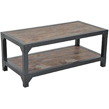 HomCom Rustic Wood Industrial Style Metal Frame Coffee Table
