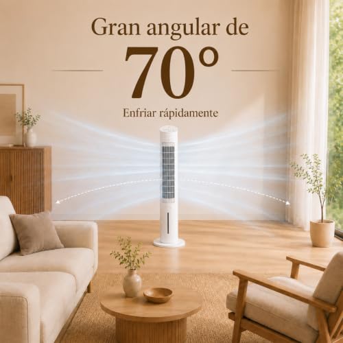 NOMEY Aire Acondicionado Portátil De Torre, 4 En 1 Enfriador de Aire Evaporativo con 3L de Tanque de Agua,Oscilación De 70°,12H Temporizador,4 Modos Y 3 Velocidades Con Control Remoto Climatizador