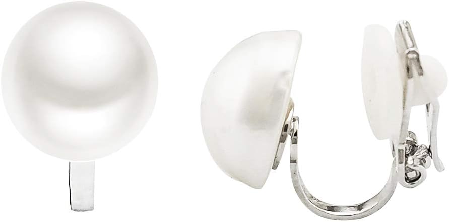 HAISWET Wedding 12mm Simulated Pearl Clip on Earrings Non Pierced Stud Silver Tone