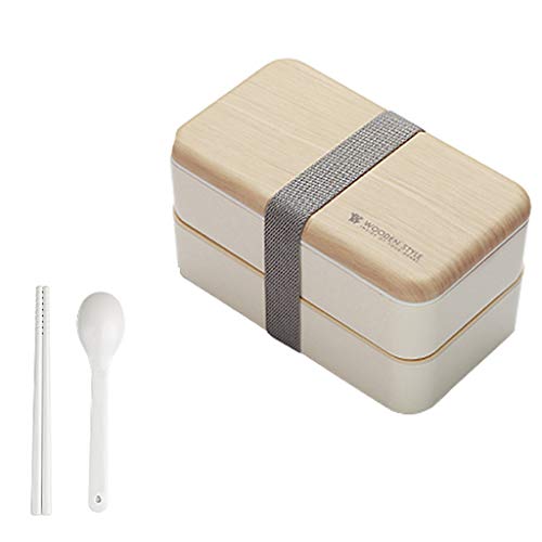Monoche Japanese Bento Box Safe BPA Free Materials with Spoon Chopsticks Leakproof Lunch Container for Adults (White)