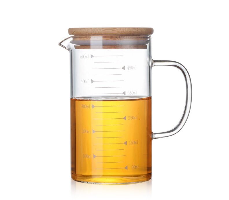 Glass Measuring Cup, 500ml Heat Resistant High Borosilicate Measuiring Jugs with Airtight Lid Coffee Cup Drinking Measuring Milk Cup Juice Glass Cooking Baking Measuring Tool