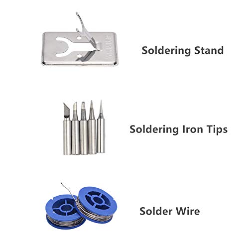 TXINLEI Electronics Soldering Iron Kit, 60W 110V Adjustable Temperature Welding Tool Set with ON/OFF Switch, 5pcs Soldering Iron Tips, Solder Wire, Stand, Tweezers, Desoldering Pump