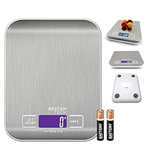 Boston Tech HK105 – Digitale keukenweegschaal, zeer nauwkeurige roestvrijstalen weegschaal met spatbescherming…