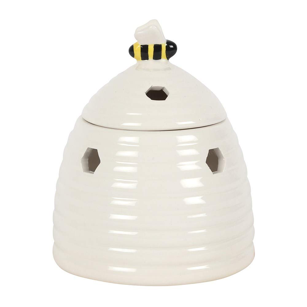 Whimsical White Beehive Oil Burner - 14cm x 11cm (1 Pack) - Adorable Ceramic Design with Sweet Bee Accent - Suitable for Fragrance Oils and Wax Melts