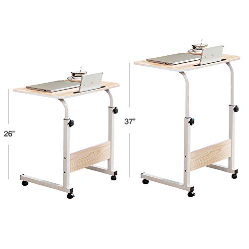 Jerry & Maggie Adjustable Height Desk Laptop Desk | Phone Holder | 4 Wheels Movable Table Lapdesk |Body Curve Edge Design Wood Desk Cart Tray Side Table for Bed - White - Thumbnail 5