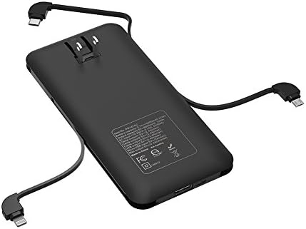 10000mAh All in One Power Bank with Built-in AC Wall Plug Prong, Built-in iPhone Lightning Cable, Micro USB Cable and USB C Cable,Heloideo External Battery Pack Portable Chargers External Battery Pack