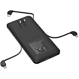 Portable Chargers Power Bank Heloideo 10000mAh External Battery Pack (with AC Plug, Built-in iPhone Lightning cable, Micro USB cable and USB C cable) External Battery Pack, Fast Charging.