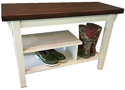 Hallway Mud Room Foyer Bench with Two Shoe Boot Shelves in Your Choice of Color And Size 24 Inch to 46 Inch